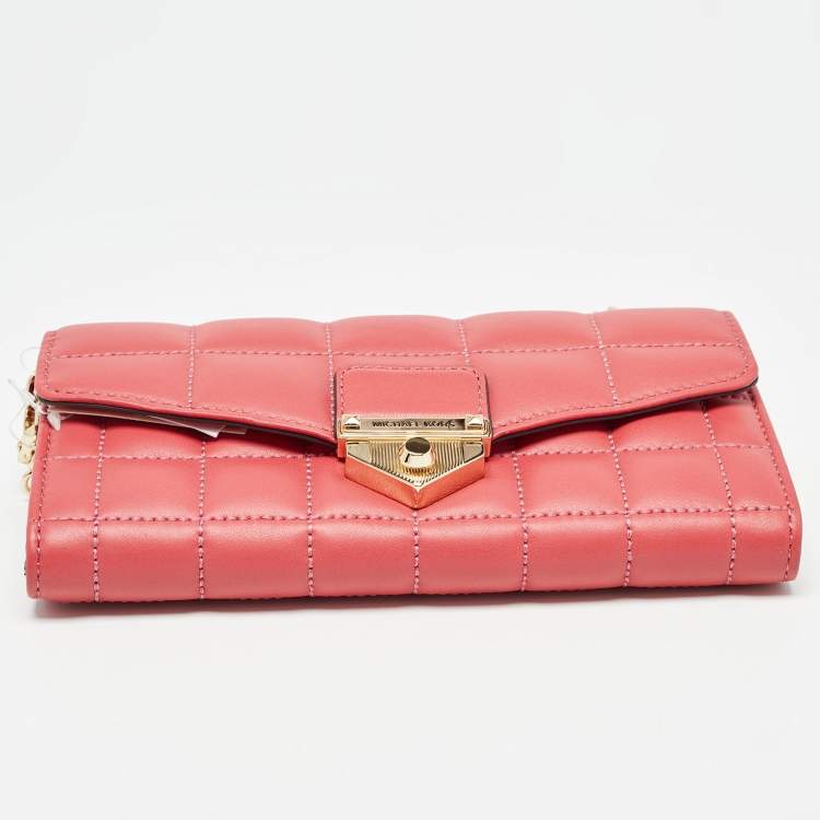 Pre Owned Michael Kors Rose Red Quilted Leather Large Soho Wallet On Chain