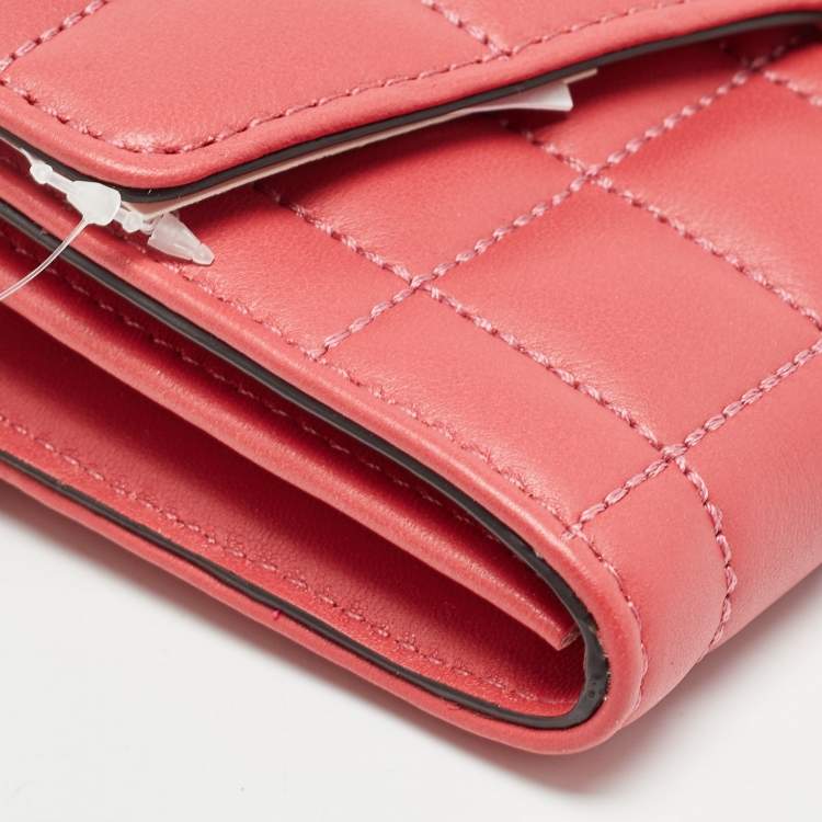 Pre Owned Michael Kors Rose Red Quilted Leather Large Soho Wallet On Chain