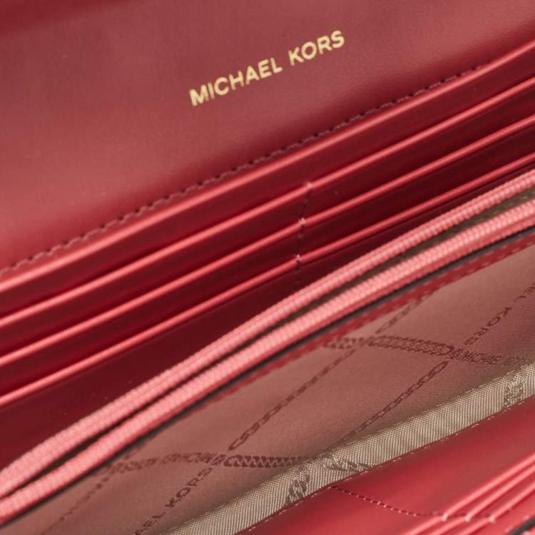 Pre Owned Michael Kors Rose Red Quilted Leather Large Soho Wallet On Chain