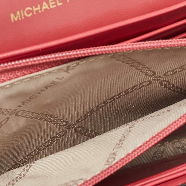 Pre Owned Michael Kors Rose Red Quilted Leather Large Soho Wallet On Chain