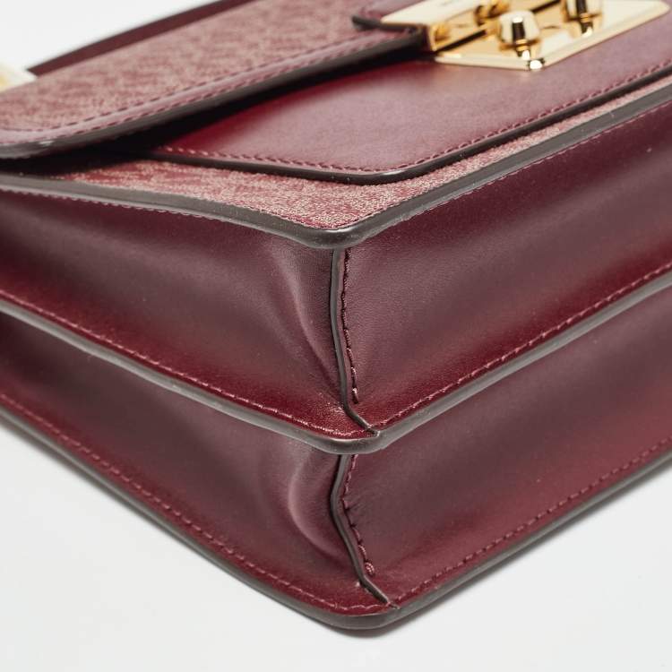 Pre Owned Michael Kors Burgundy Signature Coated Canvas Medium Johara Top Handle Bag