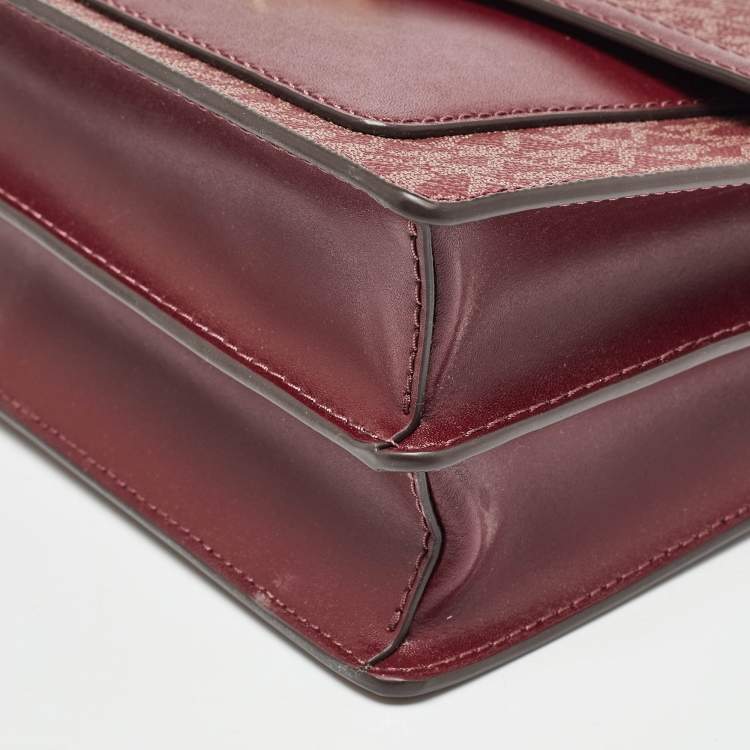 Pre Owned Michael Kors Burgundy Signature Coated Canvas Medium Johara Top Handle Bag