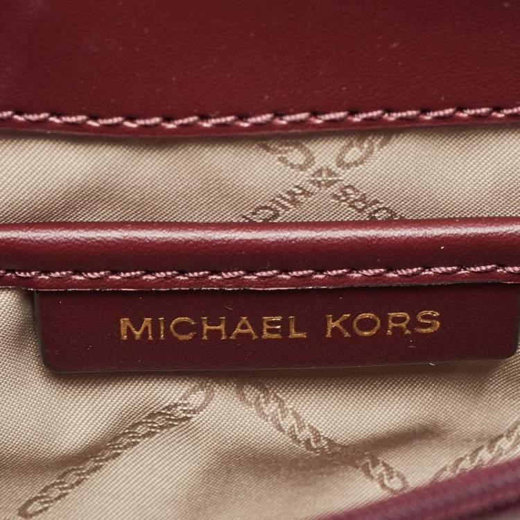 Pre Owned Michael Kors Burgundy Signature Coated Canvas Medium Johara Top Handle Bag