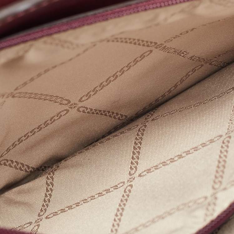 Pre Owned Michael Kors Burgundy Signature Coated Canvas Medium Johara Top Handle Bag