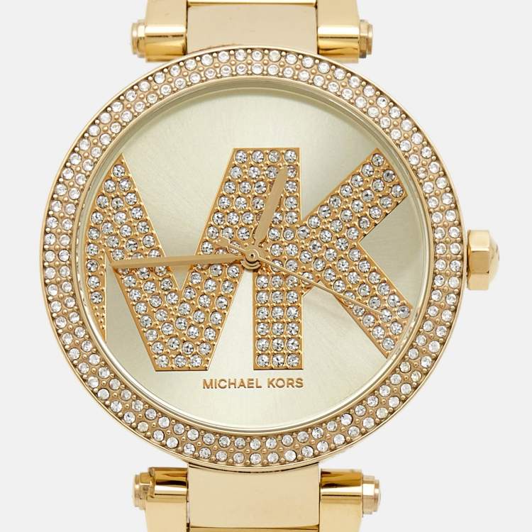 Pre Owned Michael Kors Champagne Gold Plated Stainless Steel Parker MK6659 Women's Wristwatch 39 mm