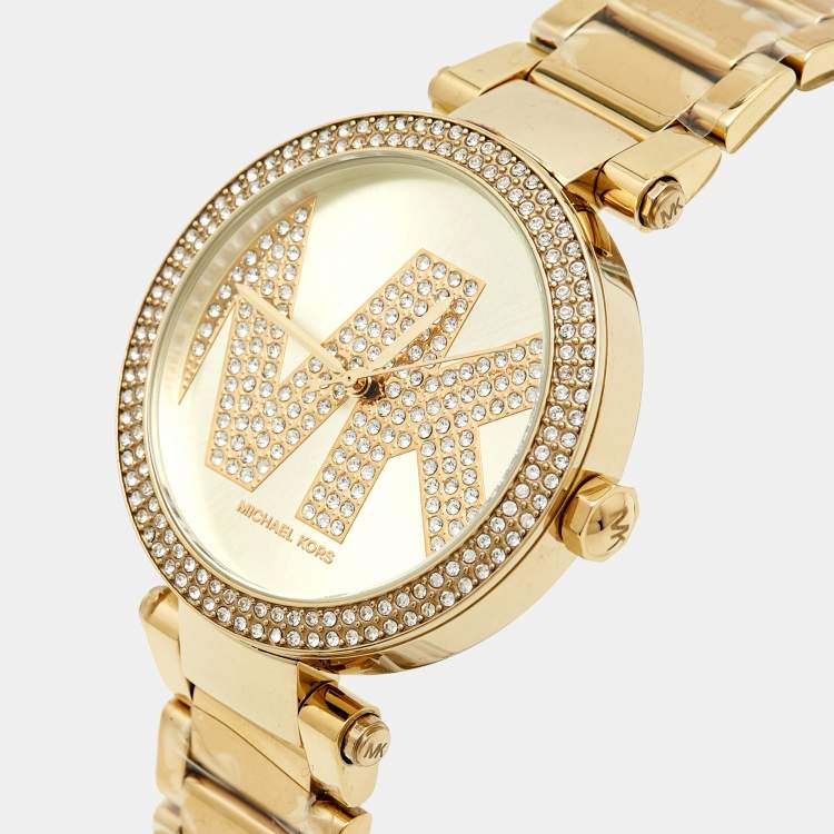 Pre Owned Michael Kors Champagne Gold Plated Stainless Steel Parker MK6659 Women's Wristwatch 39 mm