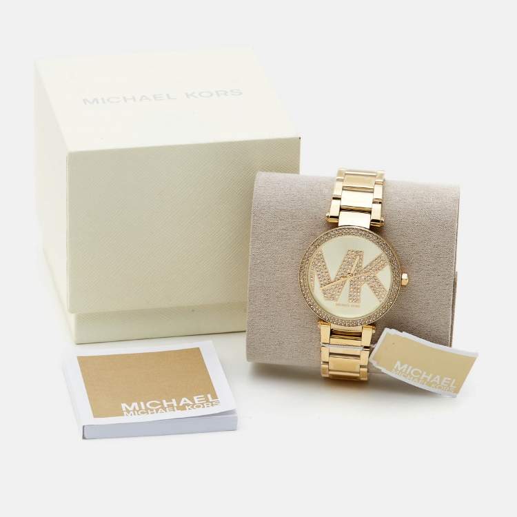 Pre Owned Michael Kors Champagne Gold Plated Stainless Steel Parker MK6659 Women's Wristwatch 39 mm