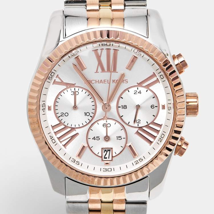 Pre Owned Michael Kors Lexington MK5735 Silver Dial Three-Tone Stainless Steel Women's Wristwatch 38 mm