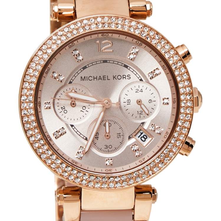 Pre Owned Michael Kors Rose Gold Tone Stainless Steel Parker MK5896 Women's Wristwatch 39 mm 