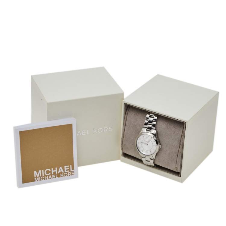 Pre Owned Michael Kors Silver Stainless Steel Runway MK6610 Women's Wristwatch 28 mm