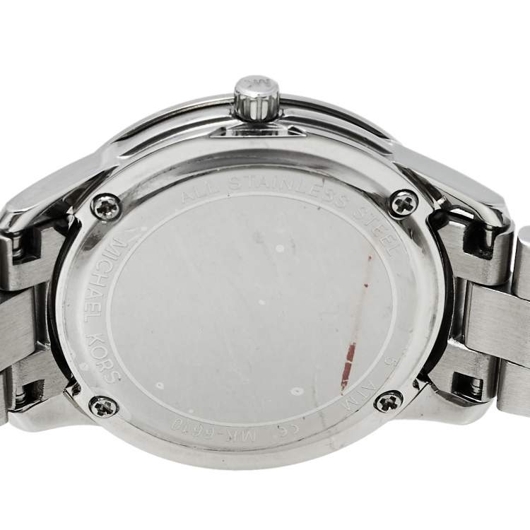Pre Owned Michael Kors Silver Stainless Steel Runway MK6610 Women's Wristwatch 28 mm