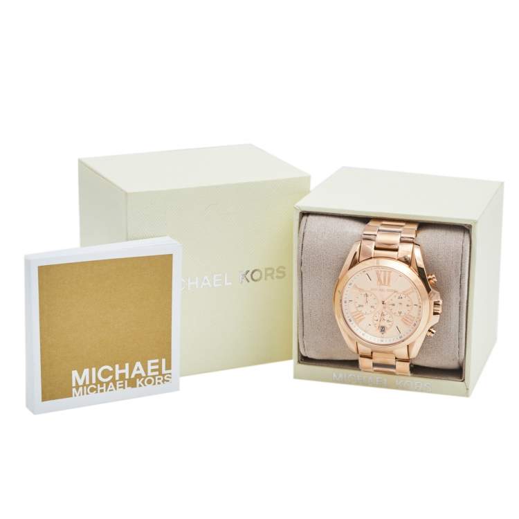 Pre Owned Michael Kors Champagne Rose Gold Plated Stainless Steel Bradshaw MK-5503 Women's Wristwatch 43 mm