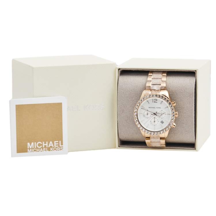 Pre Owned Michael Kors Silver Rose Gold Plated Stainless Steel MK-6791 Women's Wristwatch 42 mm
