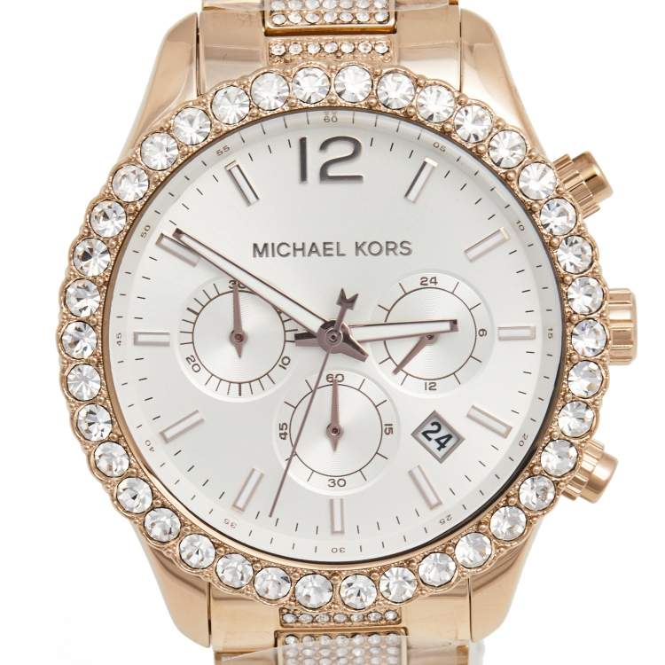 Pre Owned Michael Kors Silver Rose Gold Plated Stainless Steel MK-6791 Women's Wristwatch 42 mm
