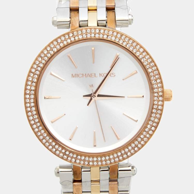 Pre Owned Michael Kors Silver Two Tone Stainless Steel Darci MK3202 Women's Wristwatch 39 mm