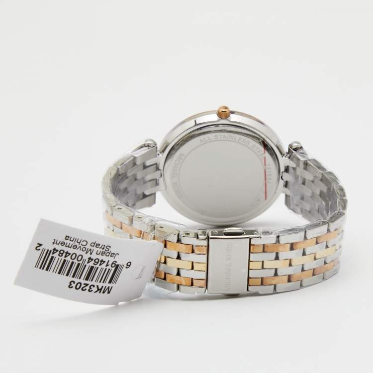 Pre Owned Michael Kors Silver Two Tone Stainless Steel Darci MK3202 Women's Wristwatch 39 mm