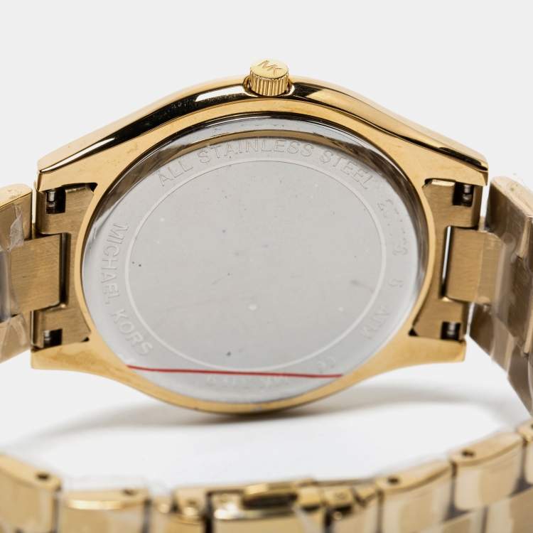 Pre Owned Michael Kors Champagne Gold Plated Stainless Steel Runway MK3179 Women's Wristwatch 42 mm