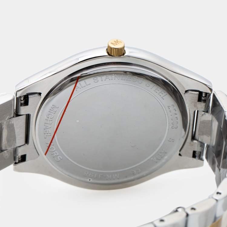 Pre Owned Michael Kors Silver Two Tone Stainless Steel Runway MK3198 Women's Wristwatch 42 mm