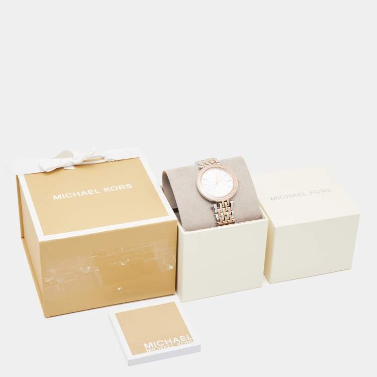 Pre Owned Michael Kors Silver Three Tone Stainless Steel Darci Pavé MK3203 Women's Wristwatch 39 mm