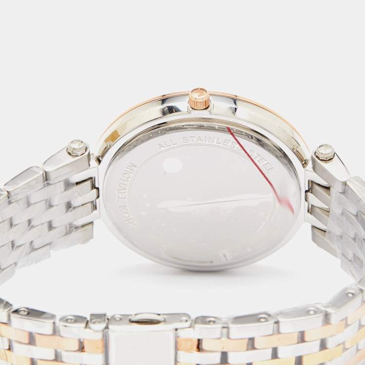 Pre Owned Michael Kors Silver Three Tone Stainless Steel Darci Pavé MK3203 Women's Wristwatch 39 mm