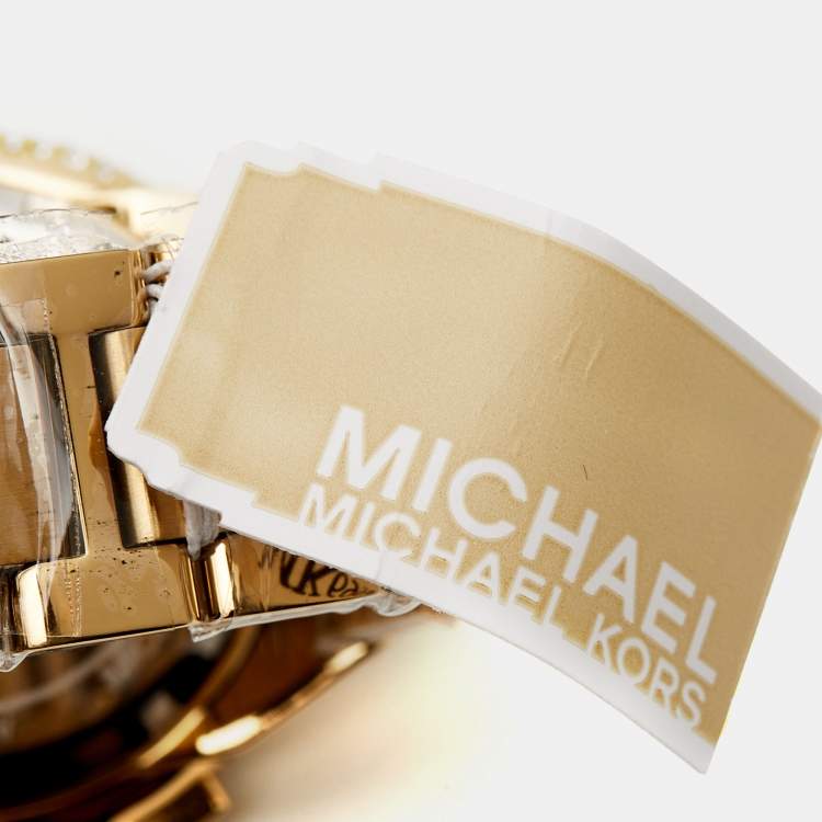 Pre Owned Michael Kors White Yellow Gold PVD Coated Stainless Steel Oversized Camille Pave MK6994 Women's Wristwatch 43 mm
