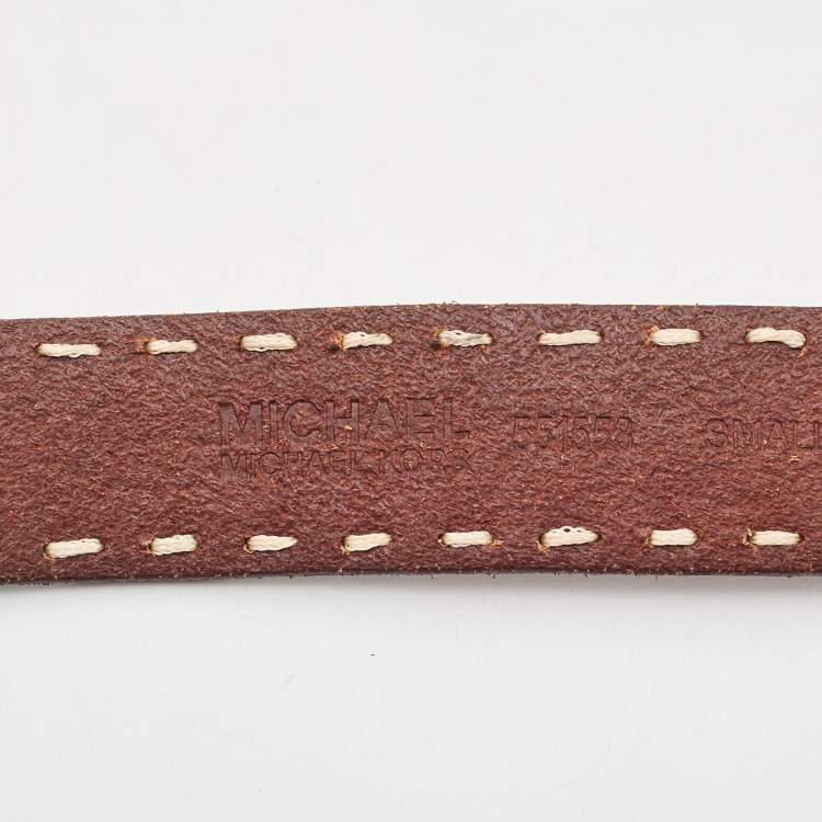 Pre Owned Michael Kors Brown Leather Logo Charm Buckle Belt S