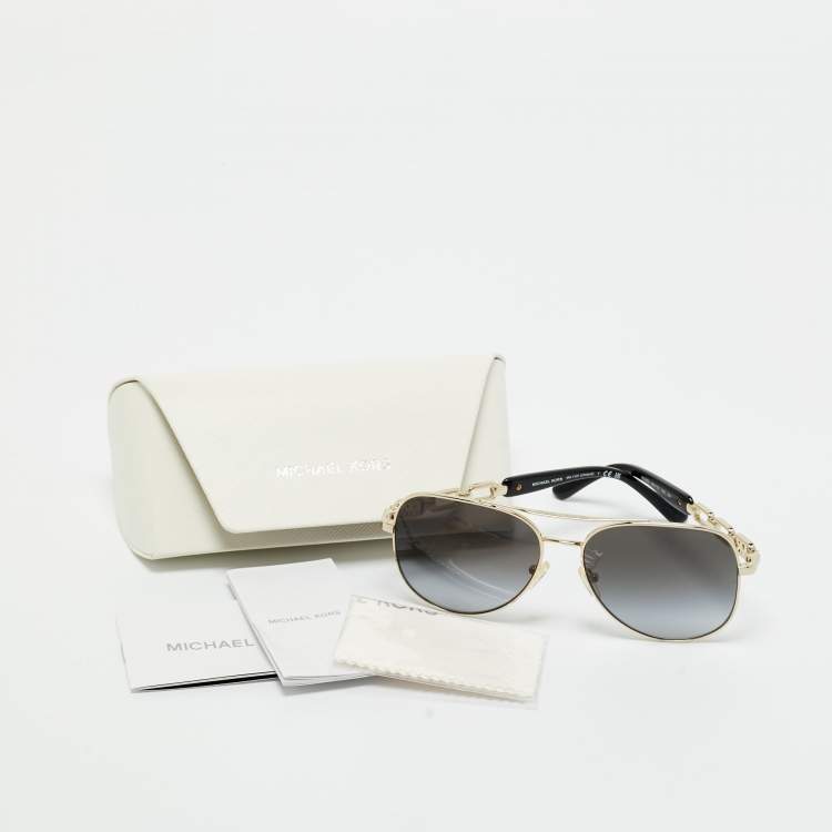 Pre Owned Michael Kors Black/Gold Tone MK 1121 Chianti Aviator Sunglasses