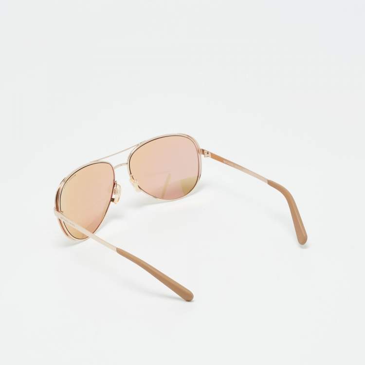 Pre Owned Michael Kors Brown/Rose Gold Mirrored MK5004 Chelsea Aviator Sunglasses