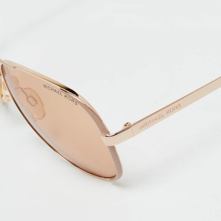 Pre Owned Michael Kors Brown/Rose Gold Mirrored MK5004 Chelsea Aviator Sunglasses