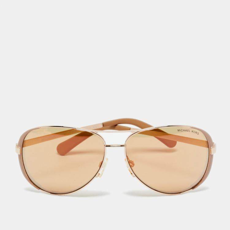 Pre Owned Michael Kors Brown/Rose Gold Mirrored MK5004 Chelsea Aviator Sunglasses