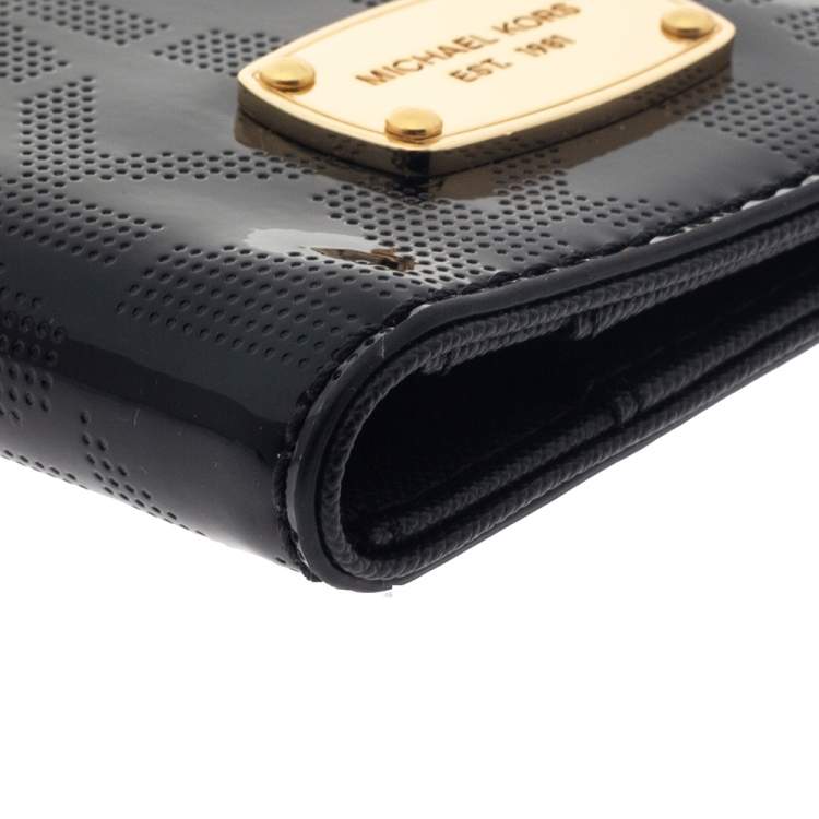 Pre Owned Michael Kors Black Perforated Signature Patent Leather Passport Holder