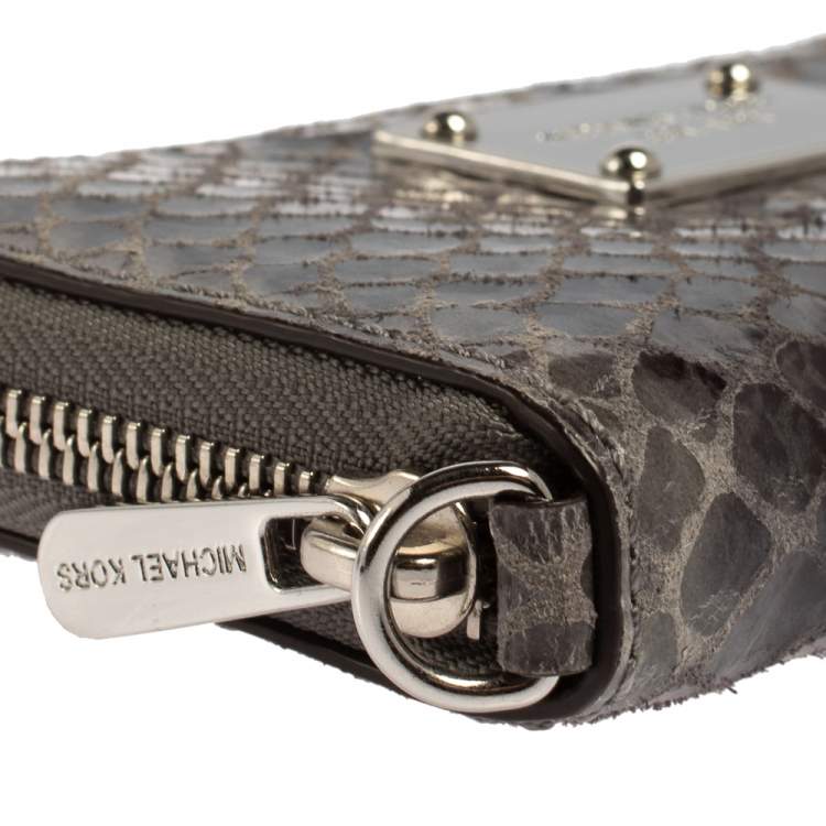 Pre Owned Michael Kors Grey Python Embossed Leather Multi Function Wristlet Phone Case