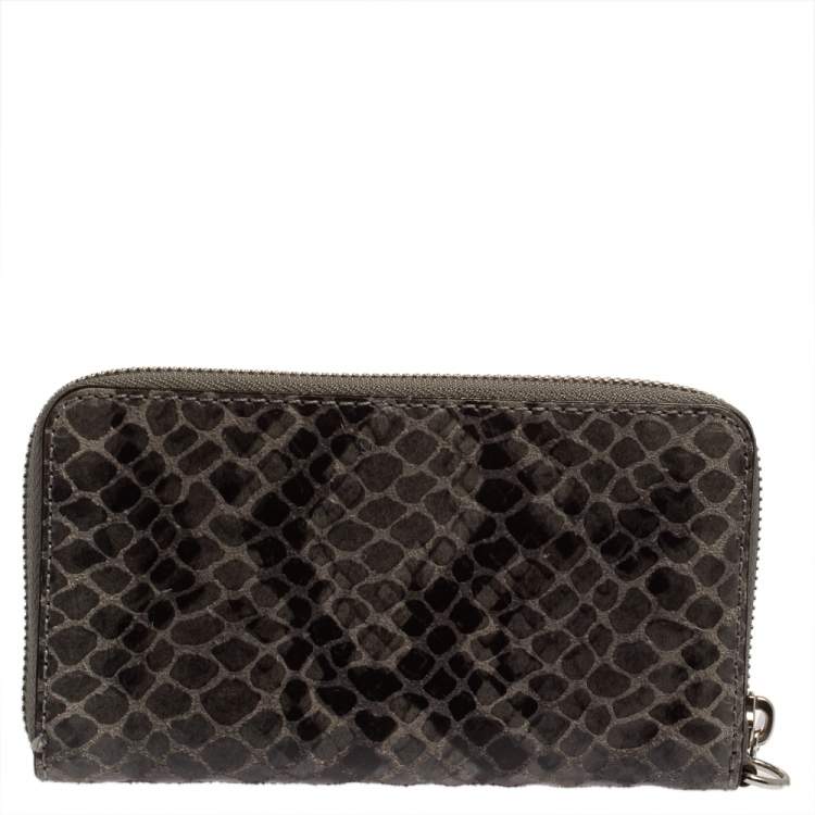Pre Owned Michael Kors Grey Python Embossed Leather Multi Function Wristlet Phone Case