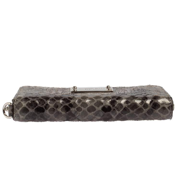 Pre Owned Michael Kors Grey Python Embossed Leather Multi Function Wristlet Phone Case
