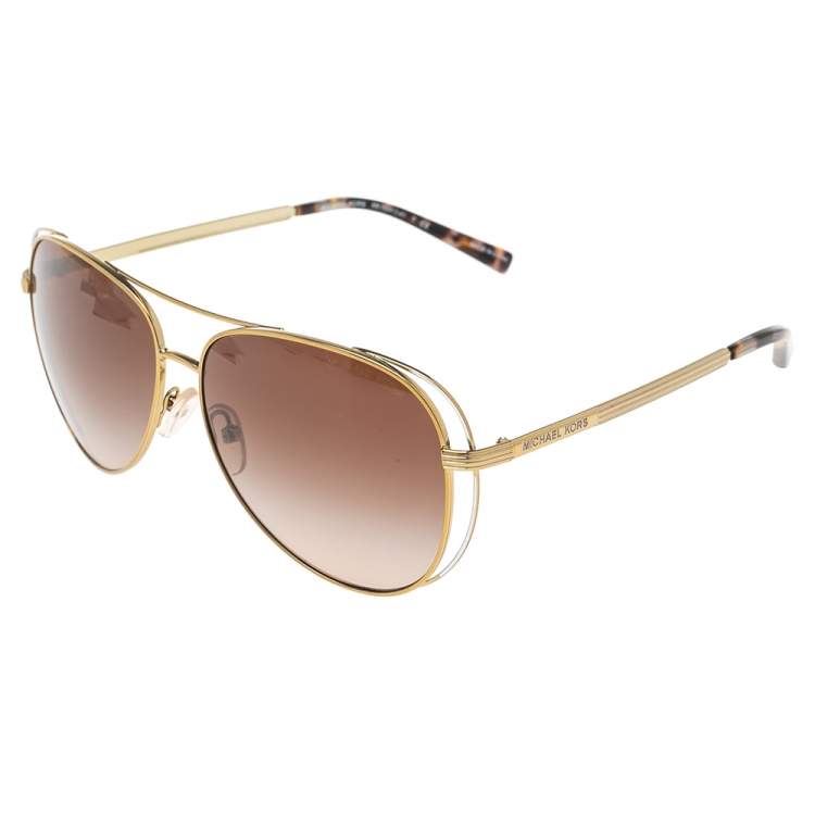 Pre Owned Michael Kors Gold Tone/Brown Gradient 119113 Aviator Sunglasses
