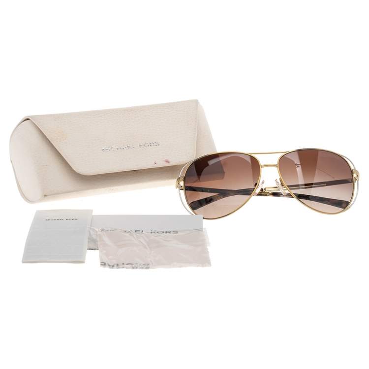Pre Owned Michael Kors Gold Tone/Brown Gradient 119113 Aviator Sunglasses