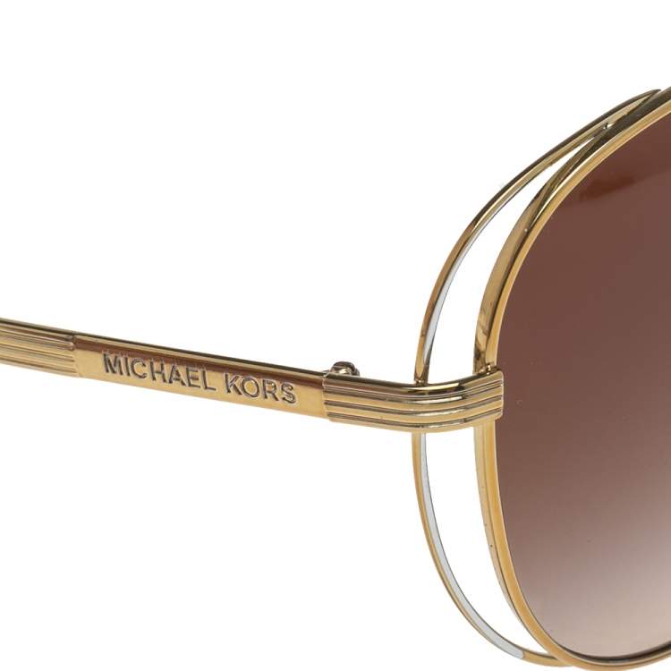 Pre Owned Michael Kors Gold Tone/Brown Gradient 119113 Aviator Sunglasses