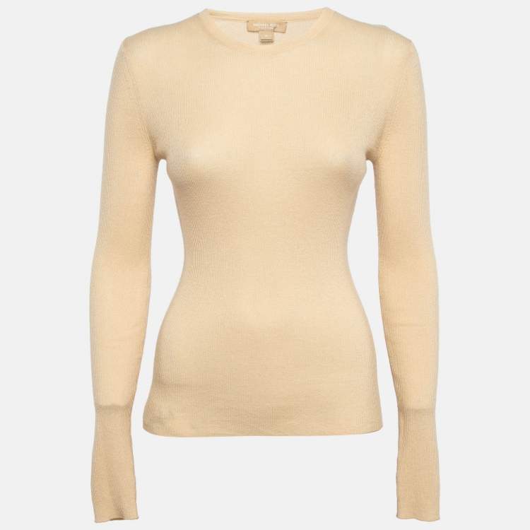 Pre Owned Michael Kors Beige Cashmere Rib Knit Sweater M