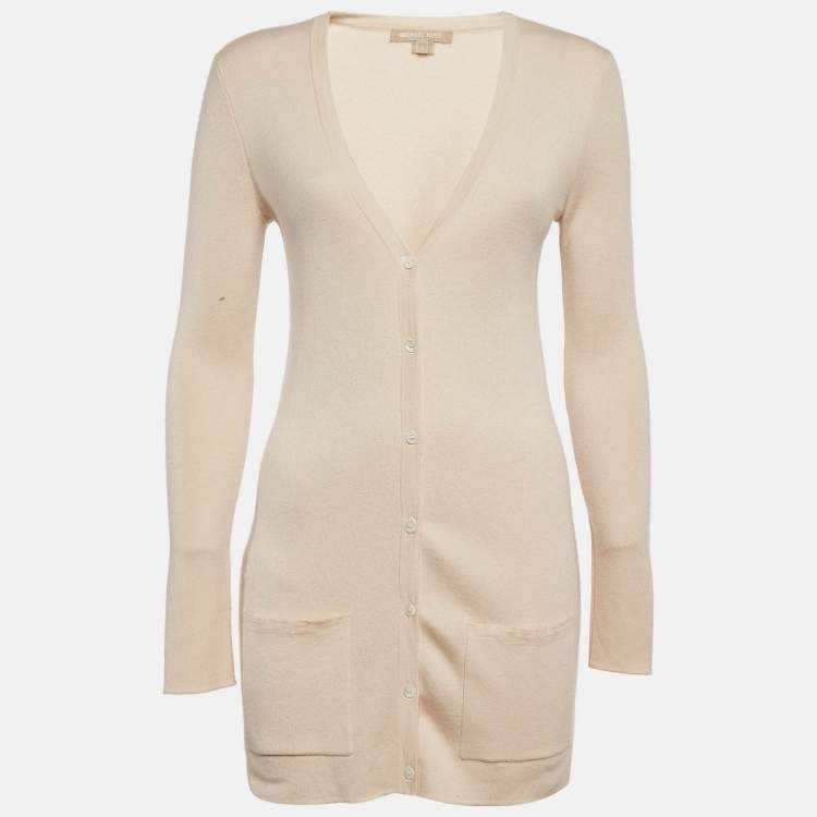 Pre Owned Michael Kors Beige Cashmere Buttoned Cardigan S