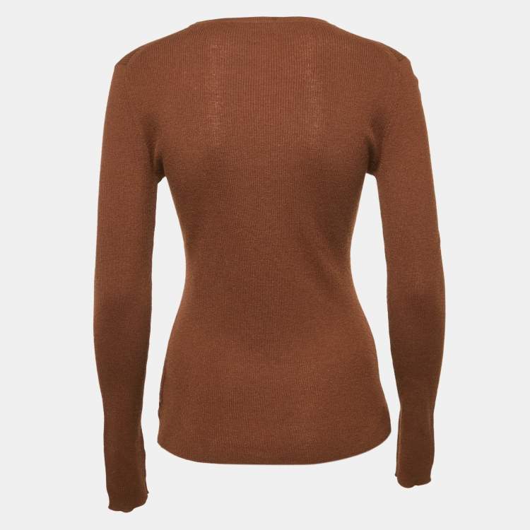 Pre Owned Michael Kors Collection Brown Cashmere Rib Knit Sweater M
