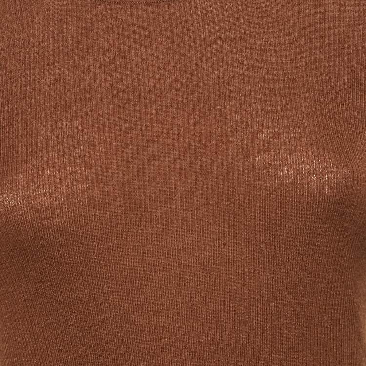 Pre Owned Michael Kors Collection Brown Cashmere Rib Knit Sweater M
