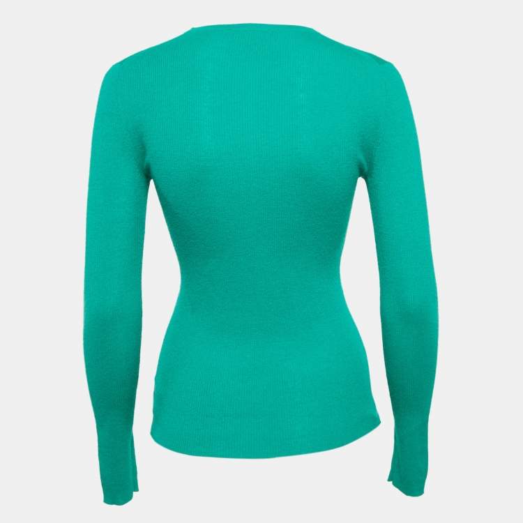 Pre Owned Michael Kors Collection Green Rib Knit Cashmere Sweater S