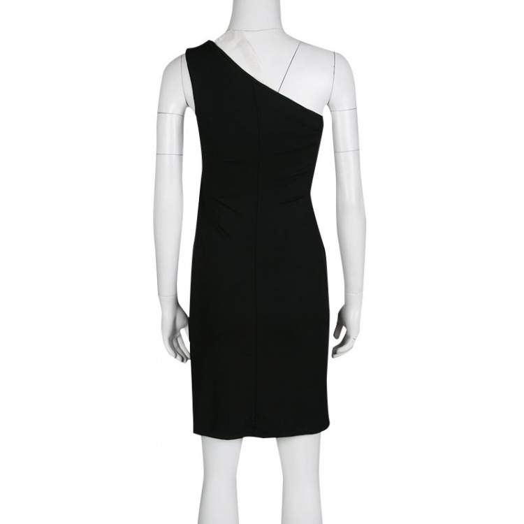 مملوكة مسبقًا Michael Kors Black Draped Knit Metal Buckle Detail One Shoulder Dress XS
