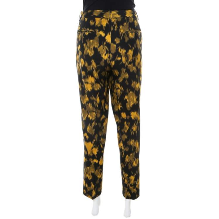Pre Owned Michael Kors Black and Yellow Ikkat Print Wool Tapered Trousers M