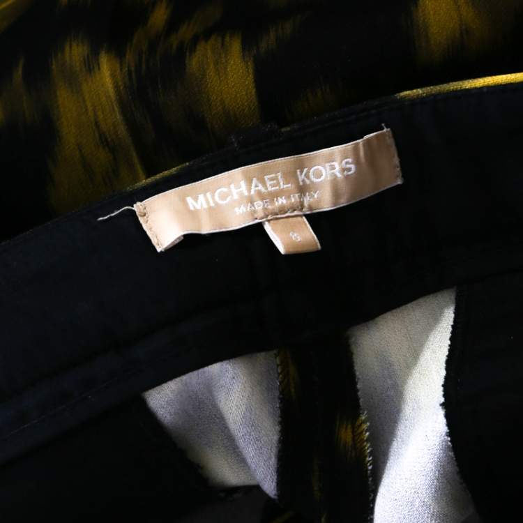 Pre Owned Michael Kors Black and Yellow Ikkat Print Wool Tapered Trousers M