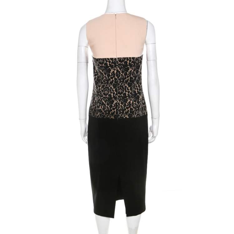 Pre Owned Michael Kors Black Lace Print Stretch Wool Crepe Dress M