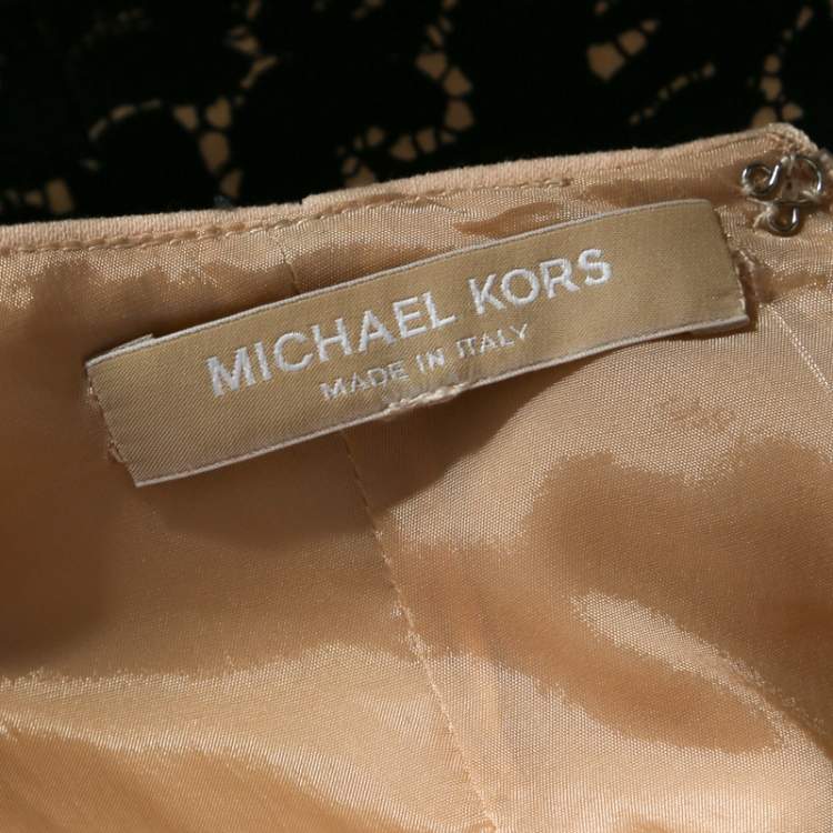 Pre Owned Michael Kors Black Lace Print Stretch Wool Crepe Dress M