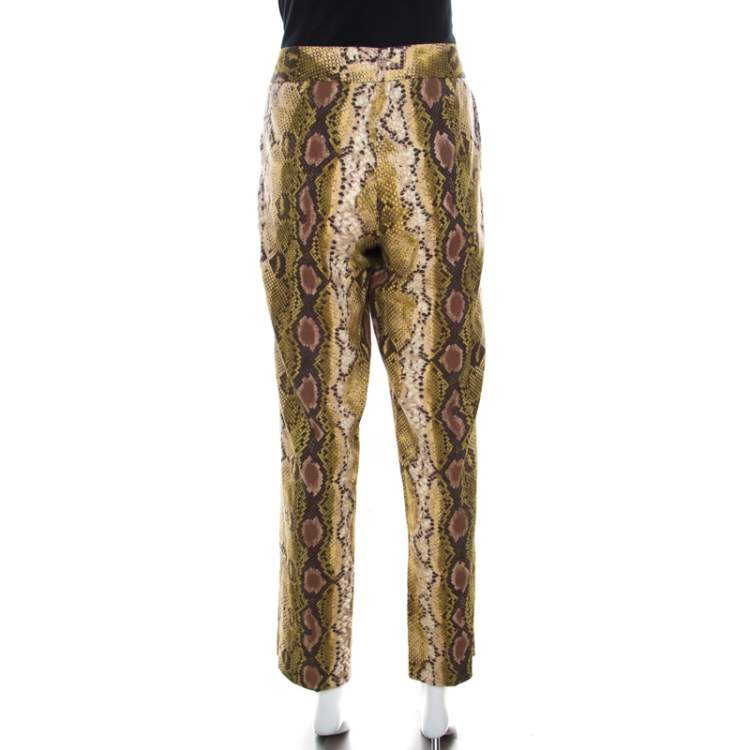 Pre Owned Michael Kors Multicolor Snakeskin Print Linen Stretch Straight Fit Trousers M