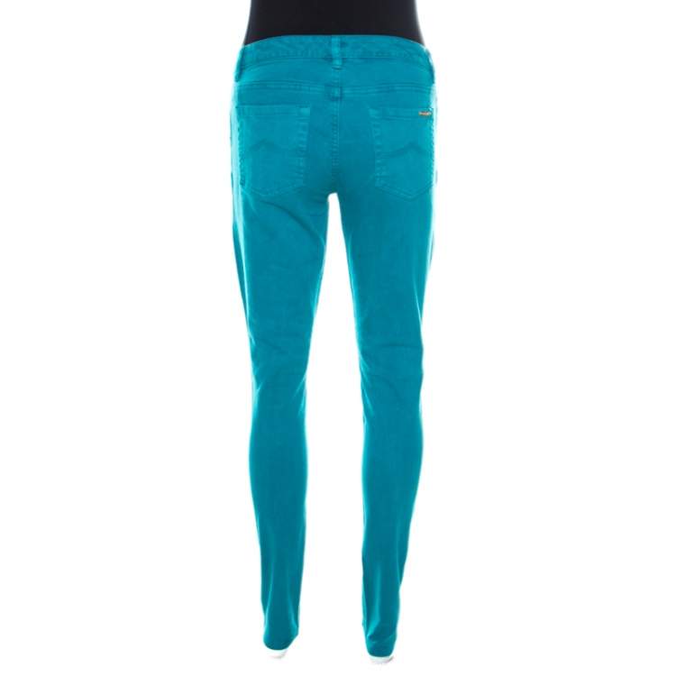 Pre Owned Michael Kors Turquoise Blue Denim Studded Pocket Detail Skinny Jeans S 