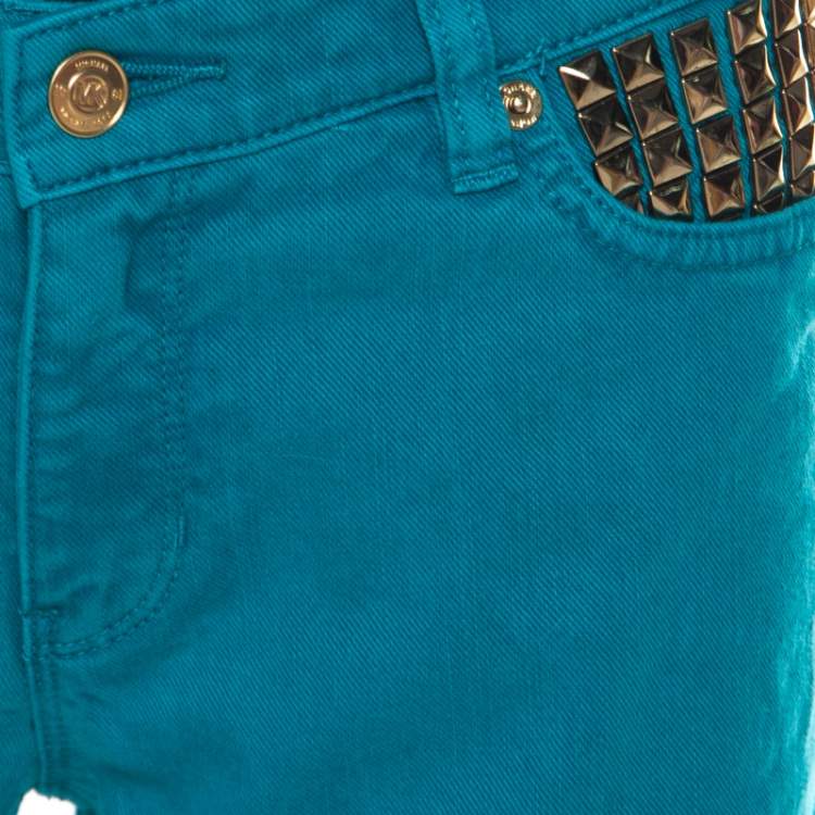 Pre Owned Michael Kors Turquoise Blue Denim Studded Pocket Detail Skinny Jeans S 